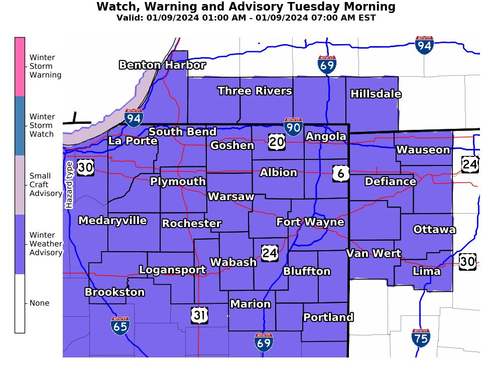 January 9 Winter Weather Advisory Bluffton Icon