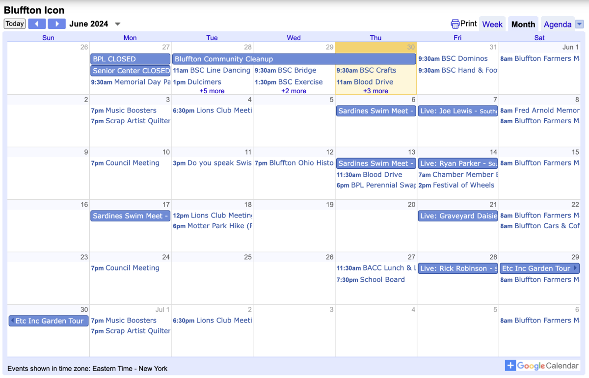 Send June 2024 calendar items to the Icon Bluffton Icon
