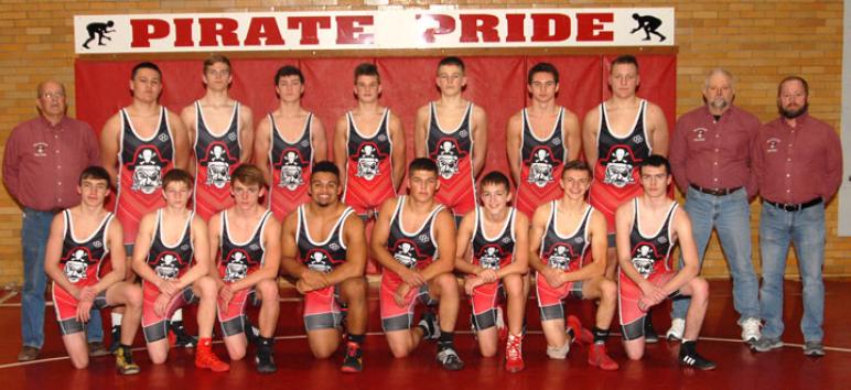 Varsity wrestling Row 1 (left to right): Jeremy Sturgeon, Elias Mault, Dustin Mortimer, DeAndre Nassar, Isaiah Schwab, Kaden Basil, Tayton Kleman, Wyatt Gossard Row 2 (left to right): Coach Jeff Kleman, Landen Luginbuhl, Jesse Montel, Josh Mehaffie, Trent Pearson, Jack Wilson, Elijah Conley, Trent Howard, Coach Mike Nuzum and Coach Mike Wilson Coaches (left to right): Mike Wilson, Jeff Kleman, Mike Nuzum Seniors (left to right): Jesse Montel, DeAndre Nassar, Isaiah Schwab