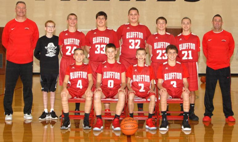 8th grade boys Row 1 (left to right): Jacob Boisvert, Beau Stever, Braeden Ackerman, Landon Shutler Row 2 (left to right): Coach Chris Ackerman, Reed Kloeppel, Wyatt Lovell, Xavier Luginbuhl, Eli Wenger, Carson Soper, Jaden Coonfare, Coach Chad Osborne