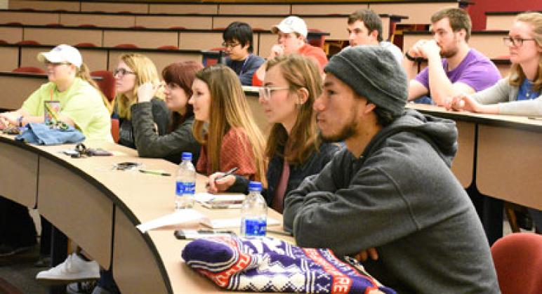 Bluffton University students attend a session called “Honest Questions about God” during Civic Engagement Day. The entire campus community participated in events throughout the day centered on the 2018-19 Civic Engagement theme, “When Talking is Tough: Respectful Conversations in a Divided Nation.”