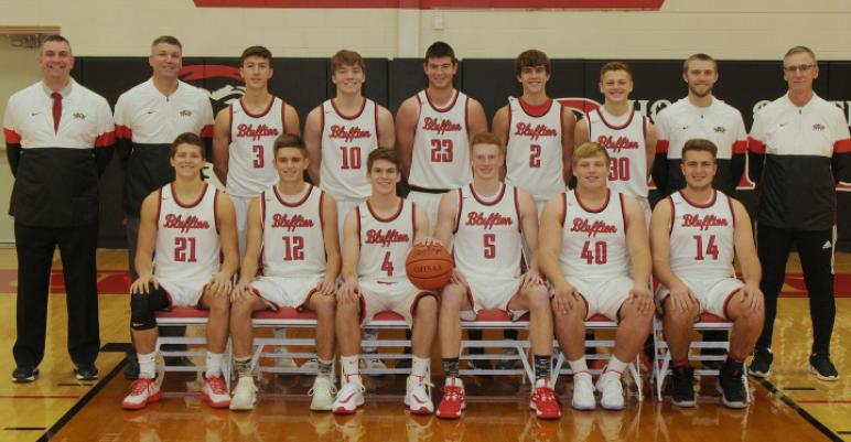 Varsity Boys' Basketball - Row 1 (left to right): Luke Denecker, Jared Piercefield, Baylor Garmatter, Mason Soper, McCormick Ault, Andrew Lovett. - Row 2 (left to right): Coach Alex Hanna, Head Coach Todd Boblitt, Jonathan Schriner, Tyson Shutler, Nic Essinger, Alec Deardorff, Levi Hohenbrink, Coach Mason Roth, Coach Bob Kindred.