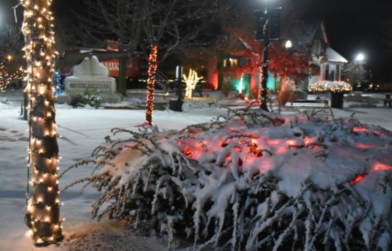 Ada railroad depot park holiday display on Main Street, Ada