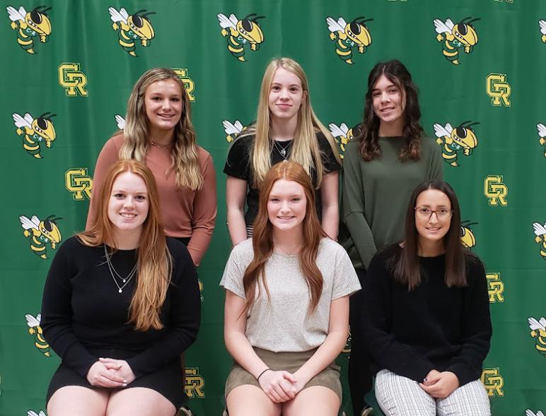 CRHS Homecoming Court Girls, back row, left to right: Brynn Reese (Junior Attendant), Tessa Elchert (Sophomore Attendant), Allison Stuckey (Freshman Attendant). Front Row, left to right (all seniors and Queen candidates): Averie Elchert, Allison Garmatter, Evelyn Waltz.