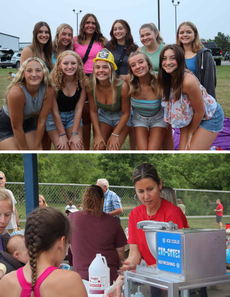 Top) BHS Pirate volleyball team. Below) Angie Essinger serves up snow cones.