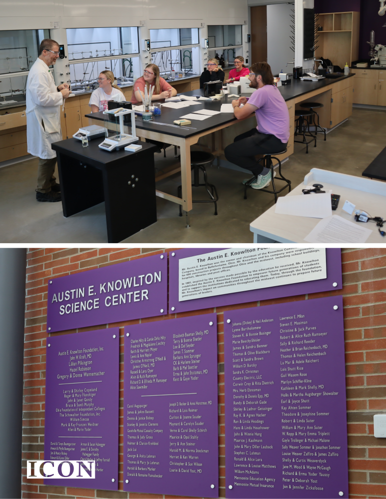 Lab and donor board at Knowlton Science Center