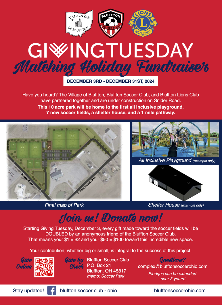 Matching Holiday Fundraiser for new Bluffton Park