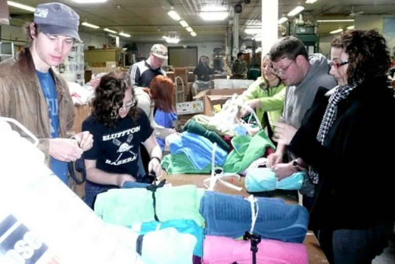 Assembling Haiti relief kits