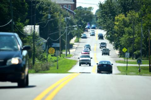 North Main Street with traffic