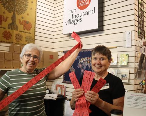 Bev Armstrong and Linda Nelson, volunteers at Ten Thousand Villages