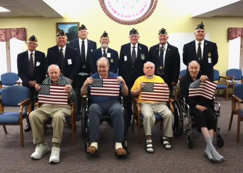 American Legion Post 382 members with veterans at Mennonite Memorial Home