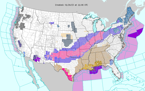 January 24 Winter Storm Map from National Weather Service