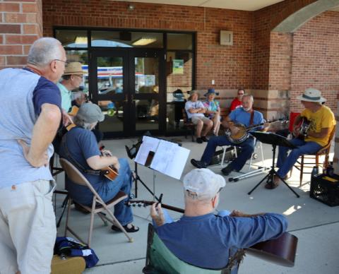 Bluffton players on the library's front porch