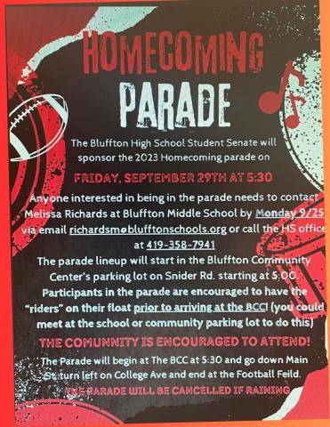 2023 Bluffton High School homecoming parade invitation