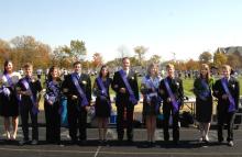 Bluffton University^aEURTMs 2010 Homecoming court were from left sophomore couple Lisa Baglien and Zeke Tracy, junior couple Bethany Bowman and Jake Atkins, senior attendants Libby Brinkman and Kenny Miller, Queen Ashtyn Shafer, King Cody Litwiller and senior attendants Jen Krehbiel and Tim Nofziger.