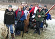 Photo left to right: Jacob Barnett, Roger Zeits, Austen Herron, Jeremiah Garmatter, Tecumseh Kibele (Patrol Leader,) Jared Metzger, Tyler King, Carrick Lancaster and Misha Groman (Assistant Patrol Leader.)   Hidden from view:  Clay Burkholder.