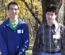 Jason Troutner (left) and Gavin Donley placed first and second, respectively, for the second straight year at Bluffton University^aEURTMs annual math contest for high school students.