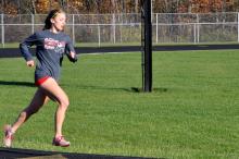 Hannah Chappell-Dick trains on the Bluffton University track