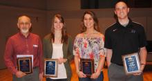 Taking home honors from Tuesday^aEURTMs Athletics Awards Forum at Bluffton University were (left to right) Del Gratz, Kim Miller, Shauna Rowland and Rob Luderman.