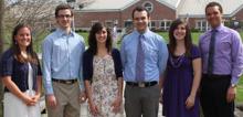 Bluffton University^aEURTMs May Day court are (from left) junior chairpersons Laurie Nofziger of Lyons, and Jonathan Luginbill of Bluffton; Queen Chalsi Eastman of Norwalk; King Alexander Woodring of Sherwood; senior attendant Bethany Bowman of Piqua; and senior escort Nathaniel Stroud of Troy.