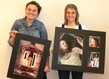 Kyla Dawson and Carissa Luginbill with their art